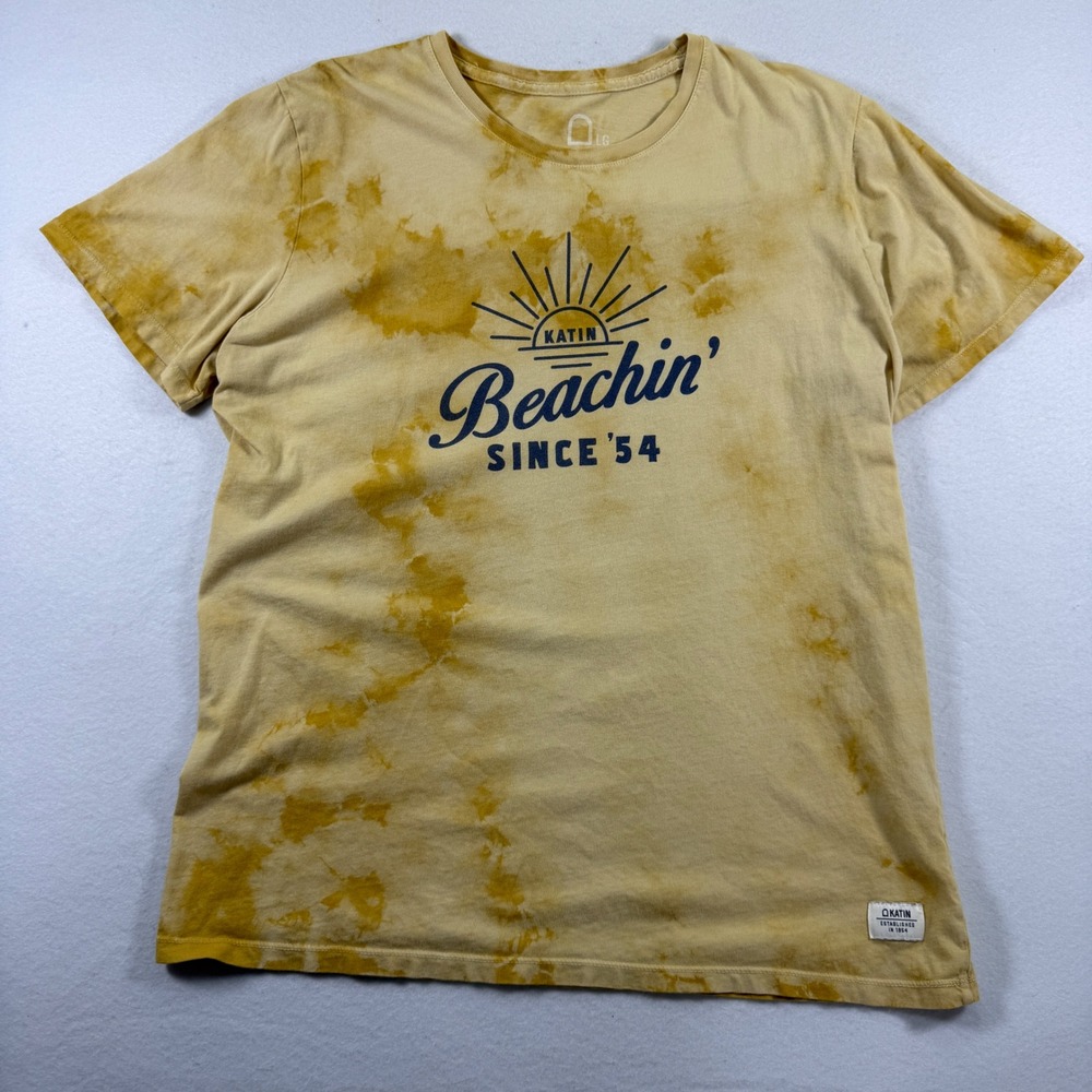 Katin Beachin Since‎ 54 Tie Dye Graphic T-Shirt Mens L Butter Yellow Made In USA